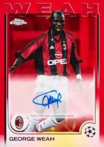 First Look- We’re excited to announce that the first EVER George Weah autograph cards will appear in 2024-25 Topps UCC Chrome. Ballon d’Or winner, global icon, and football legend!